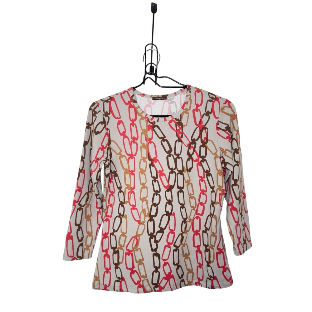 McLaughlin Small Multicolor Chain Print Pattern Top Preppy Vintage Retro